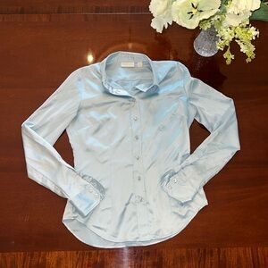 New York & Company Shiny Baby Blue Dress Shirt
